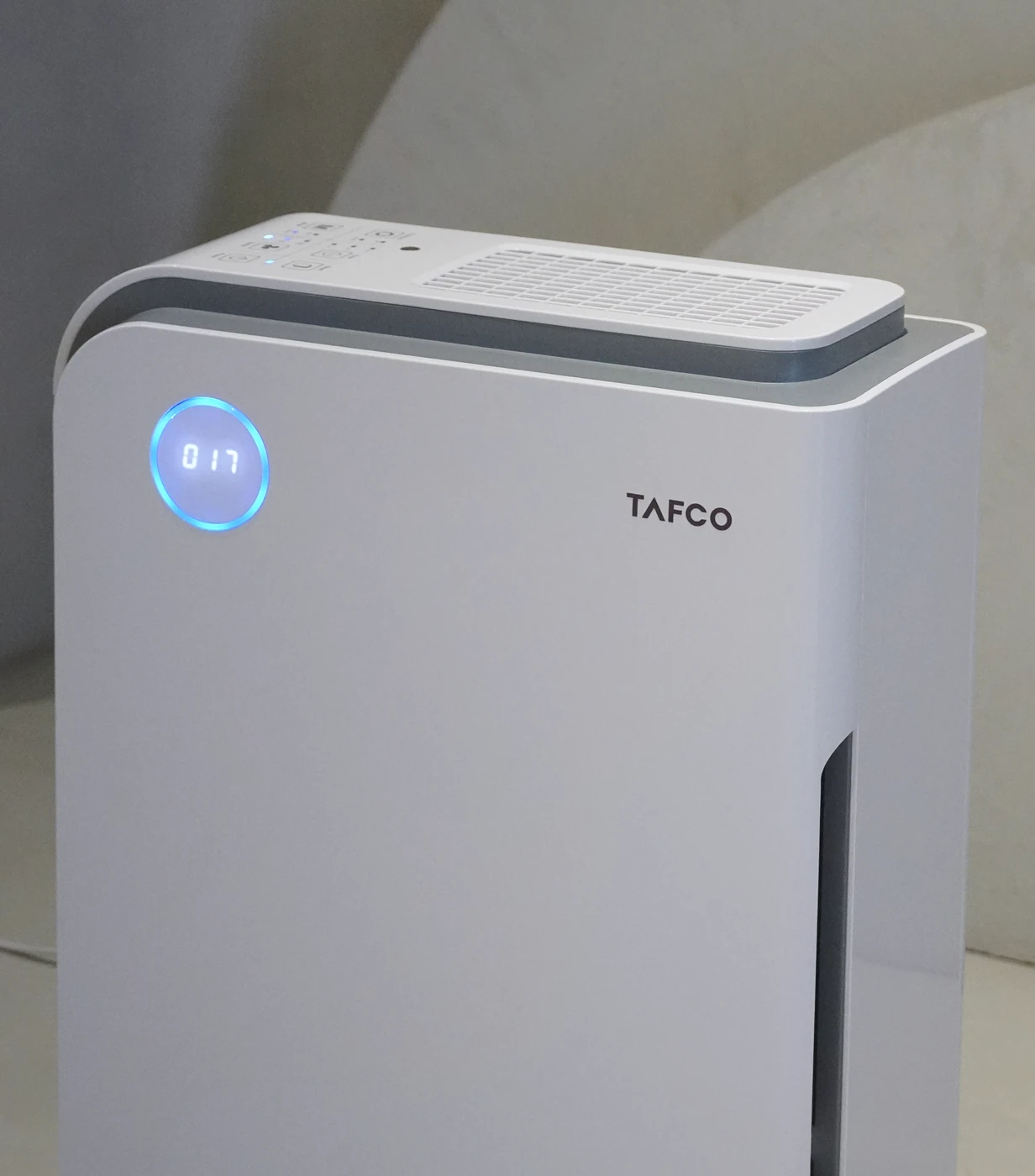TAFCO AirSHEL 058 air purifier in a bedroom for cleaner air while you sleep.